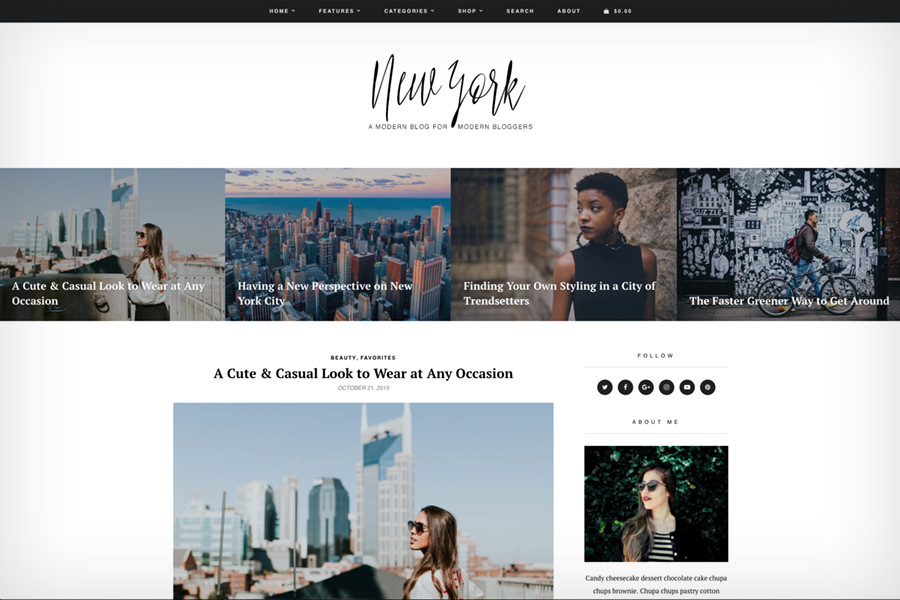 Tema de blog e loja WordPress de Nova York