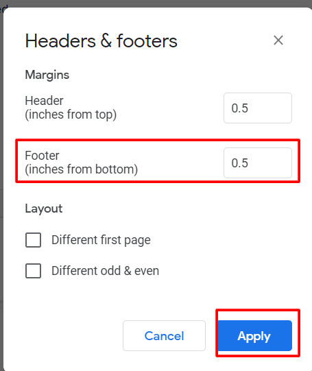 change footer margin in google docs