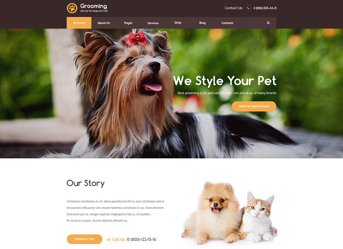 Aseo de mascotas / Tienda de mascotas / Veterinaria - Tema de WordPress