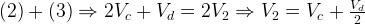 (2) + (3) \ Rightarrow 2V_c + V_d = 2V_2 \ Rightarrow V_2 = V_c + \ frac {V_d} {2}