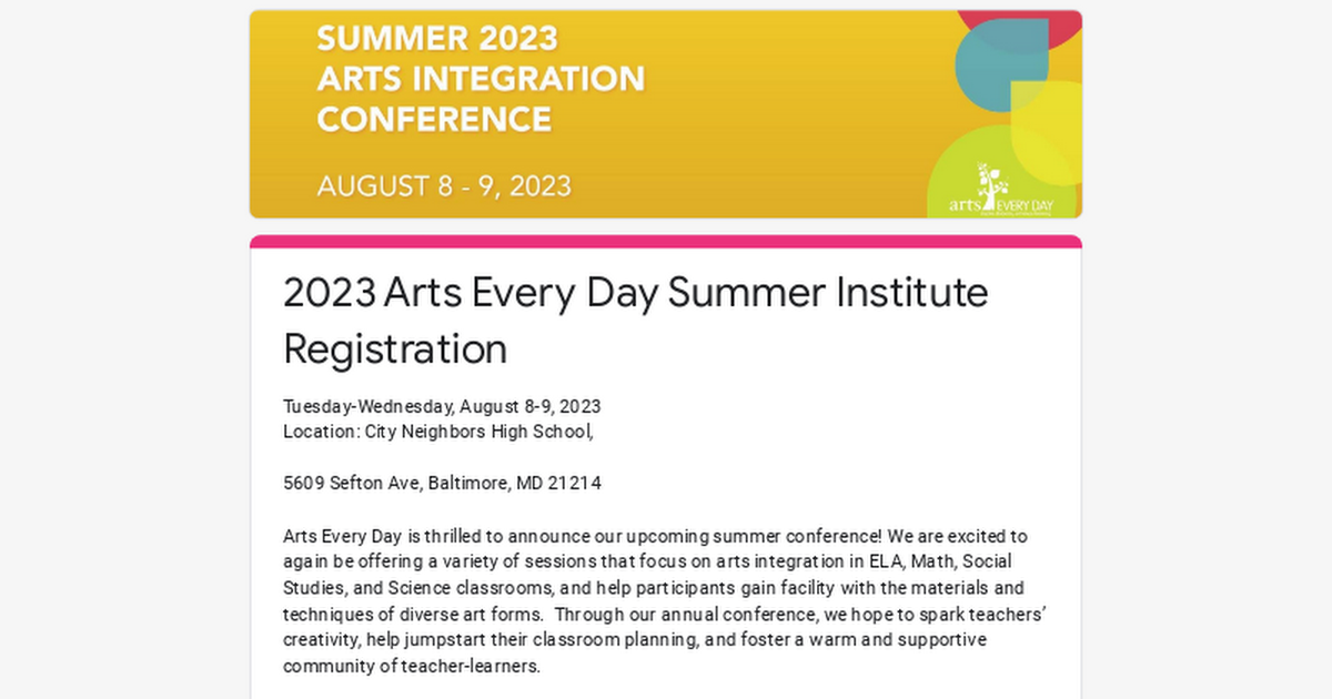 2023 Arts Every Day Summer Institute Registration