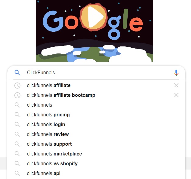 Google suggestions for ClickFunnels.