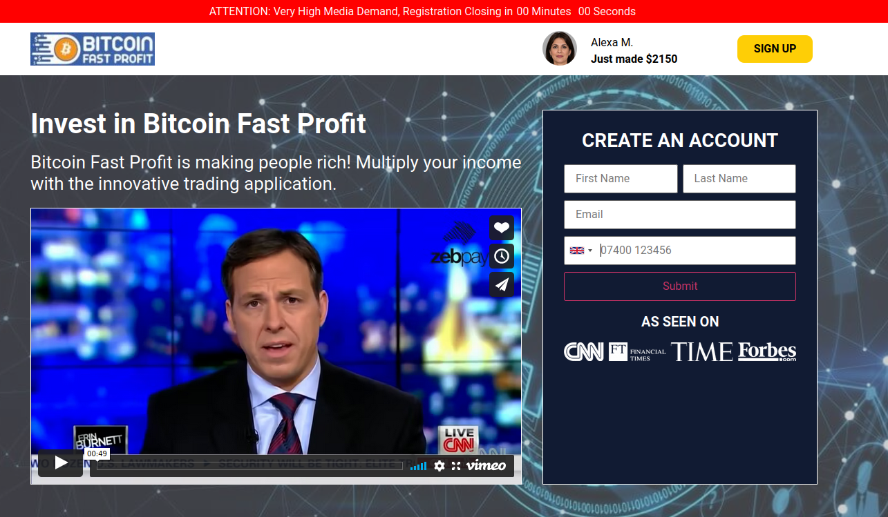 Bitcoin Fast Profit front page