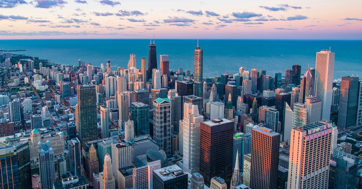An aerial view of the Chicago central business district
