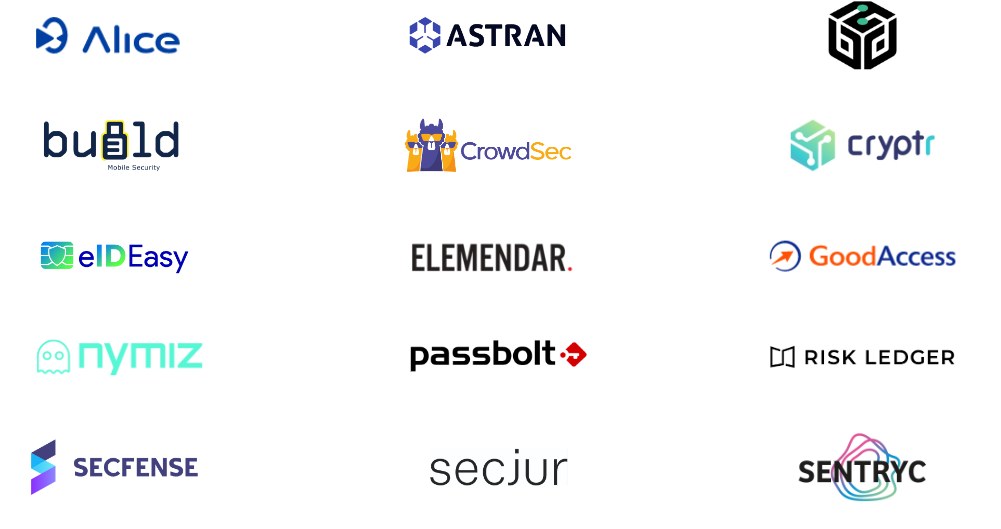 15 logos de empresas emergentes seleccionadas para el programa Google for Startups Growth Academy: Cybersecurity.