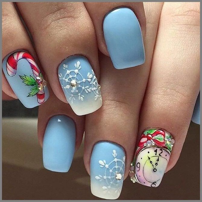 Unusual manicure with clock for New Year 2022 12