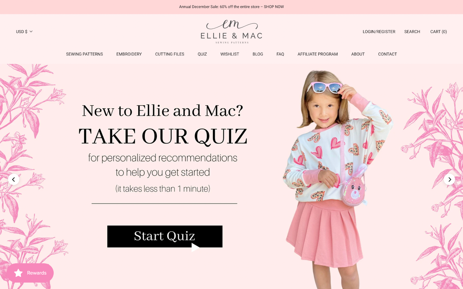Screenshot of Ellie and Mac’s homepage and recommendation quiz–How to find a hobby