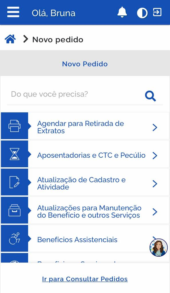 Novo Pedido no aplicativo Meu INSS
