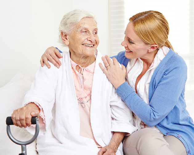 Elderly person and care giver