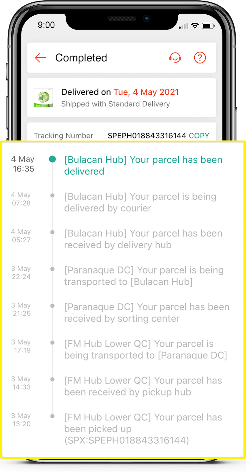 Parcel has cleared export customs