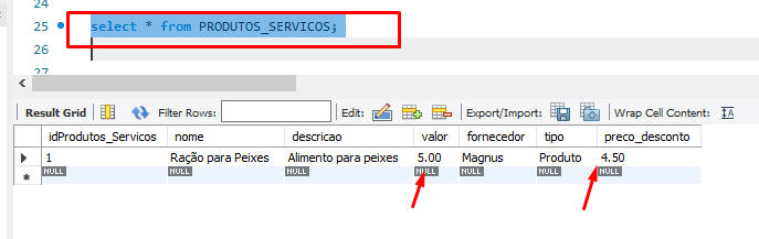 Exemplo da saída do comendo select da utilização do Trigger