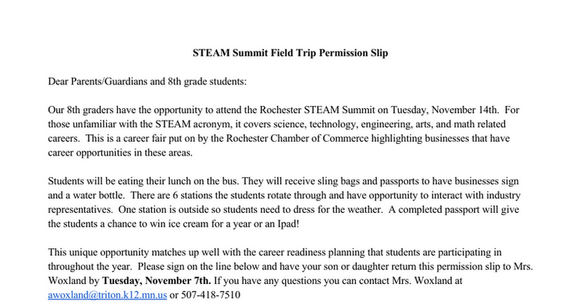 STEM summit permission slip
