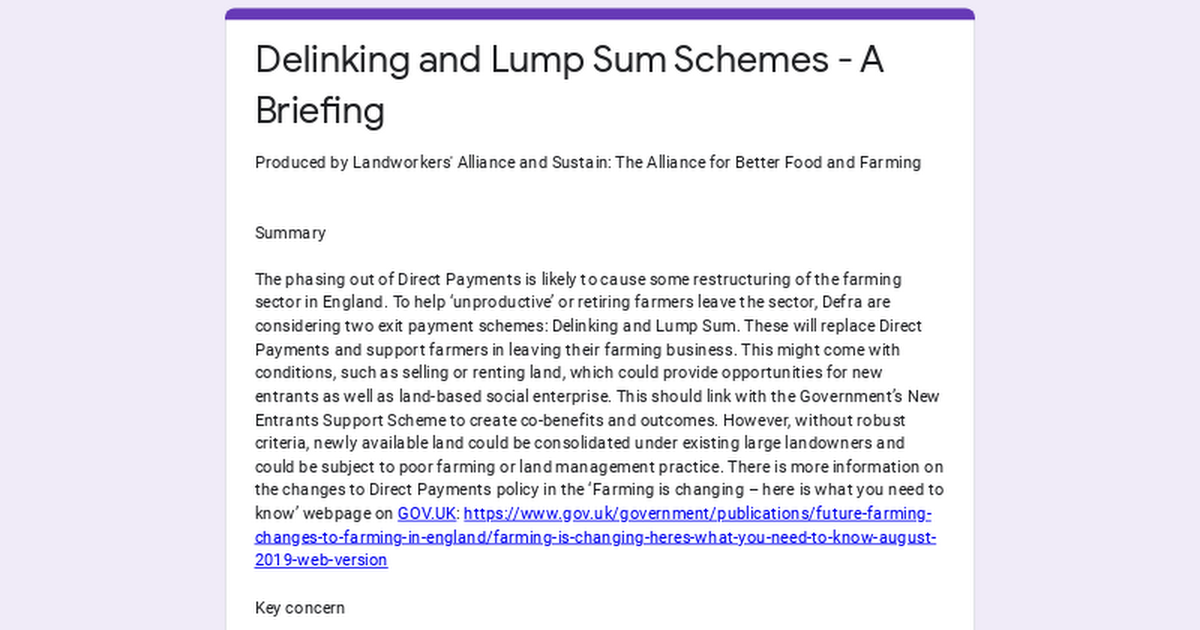 Delinking and Lump Sum Schemes - A Briefing