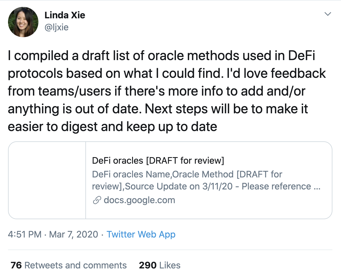 Linda Xie is not only a Twitter influencer, but also a talented aggregator for crypto and DeFi fans.