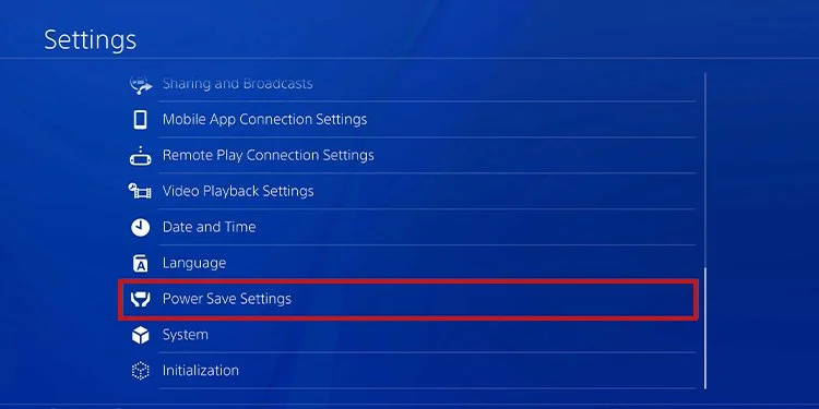 power save settings in PS4