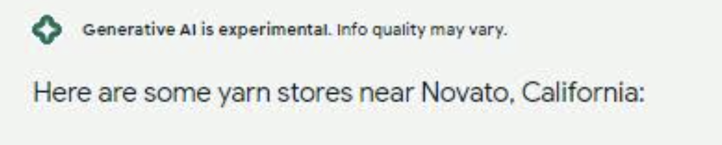 a common intro to the SGE pack uses language like "Here are some yarn stores near Novato, California"