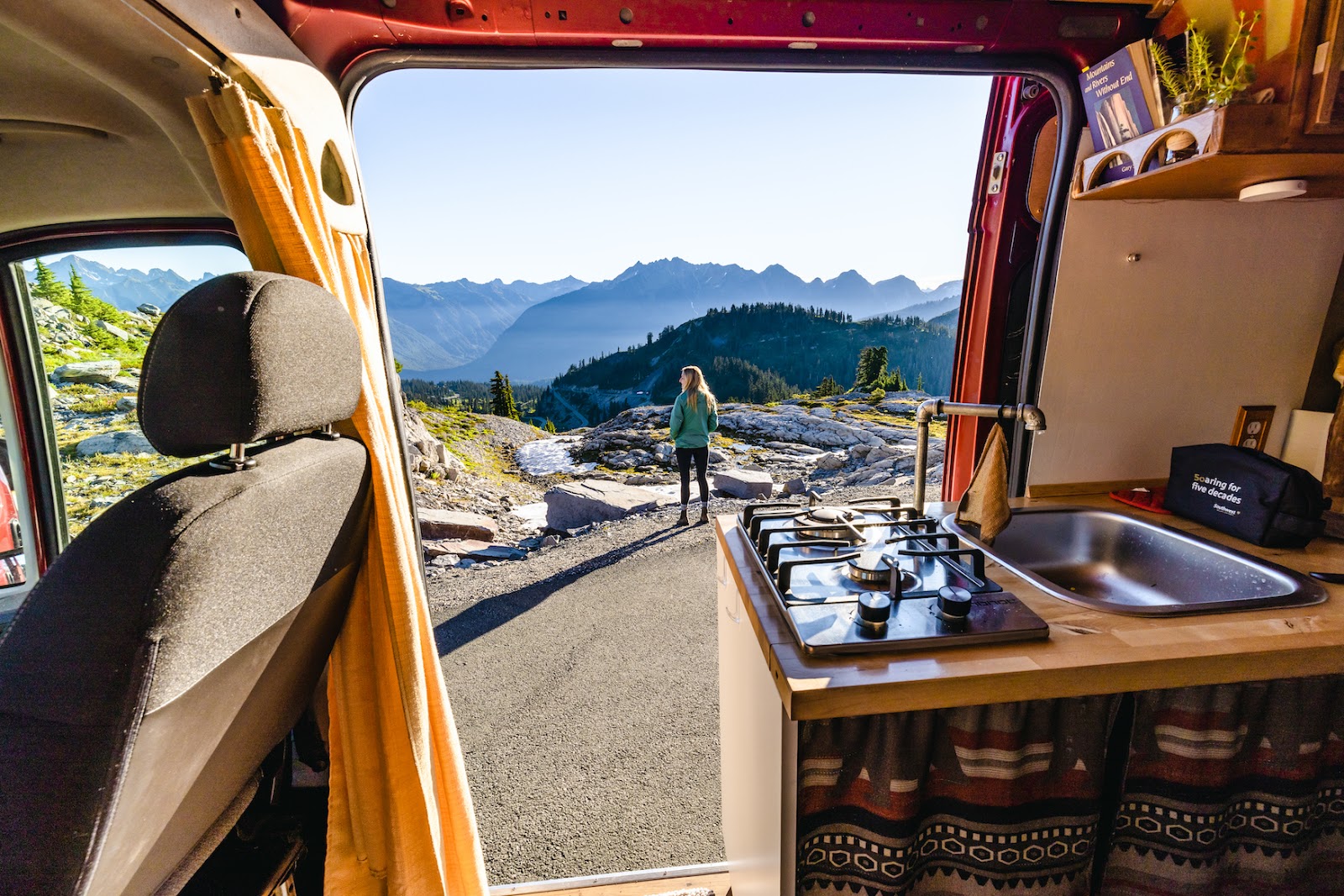 Epic mountain view out campervan window