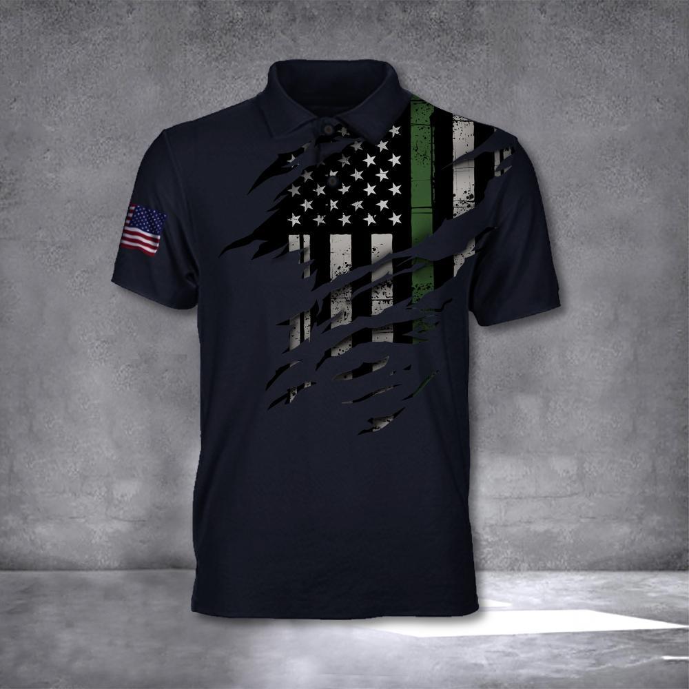 Thin Green Line Polo Shirt USA Flag Army Men Gifts For Military Boyfriend( back)