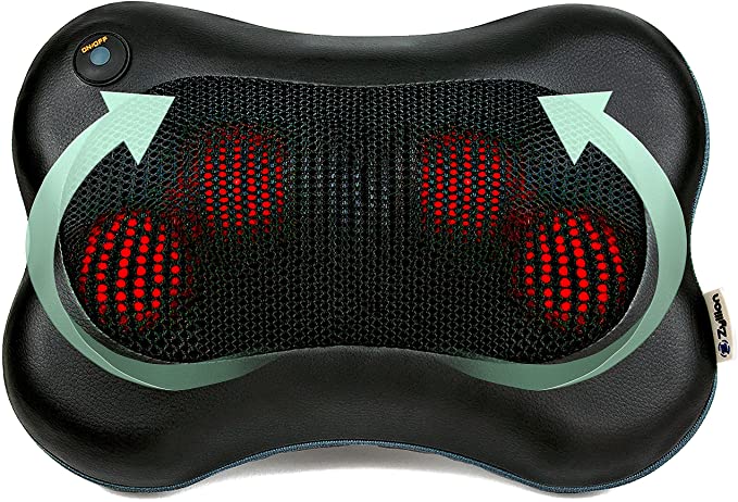 Zyllion Shiatsu Back and Neck Massager - 3D Kneading Deep Tissue Massage Pillow with Heat and AC Adapter (Wired) for Home, Office, Chair, Car, Athletes & Muscle Pain Relief - Black (ZMA-13-BK)