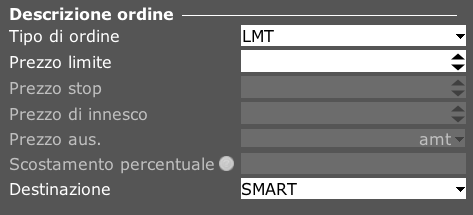 Tipi di ordine della TWS: LMT - ordine Limit