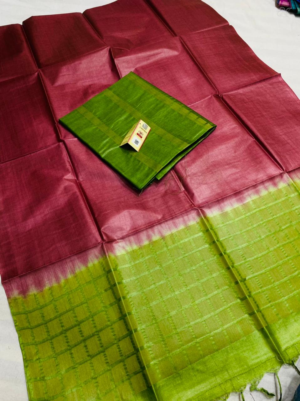 Tussar silk hand work top and duppta with butta salwar suite