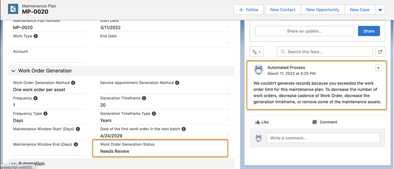 Work Order Generation Status