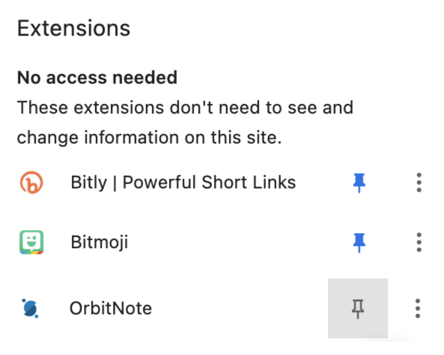 Pin the OrbitNote Chrome extension to the URL bar
