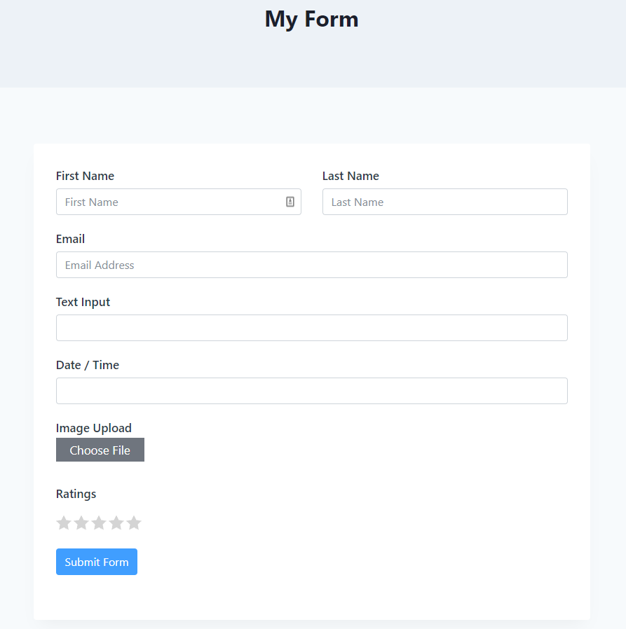 Customized Fluent Forms for testimonials