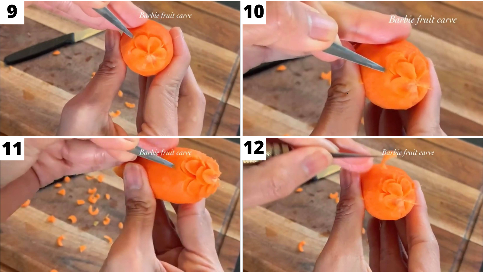 วิธีการ แกะสลัก fruit carving ดอกข่าจากแครอท 