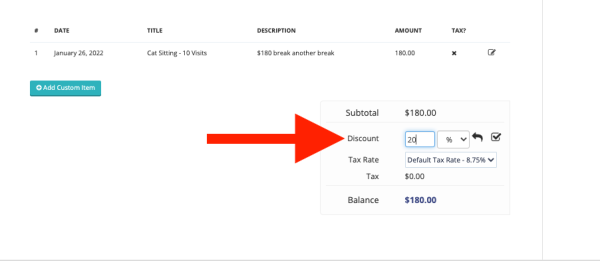 Screenshot of discount area on Package invoice 