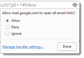 Select list of options to allow Google mail to open mail