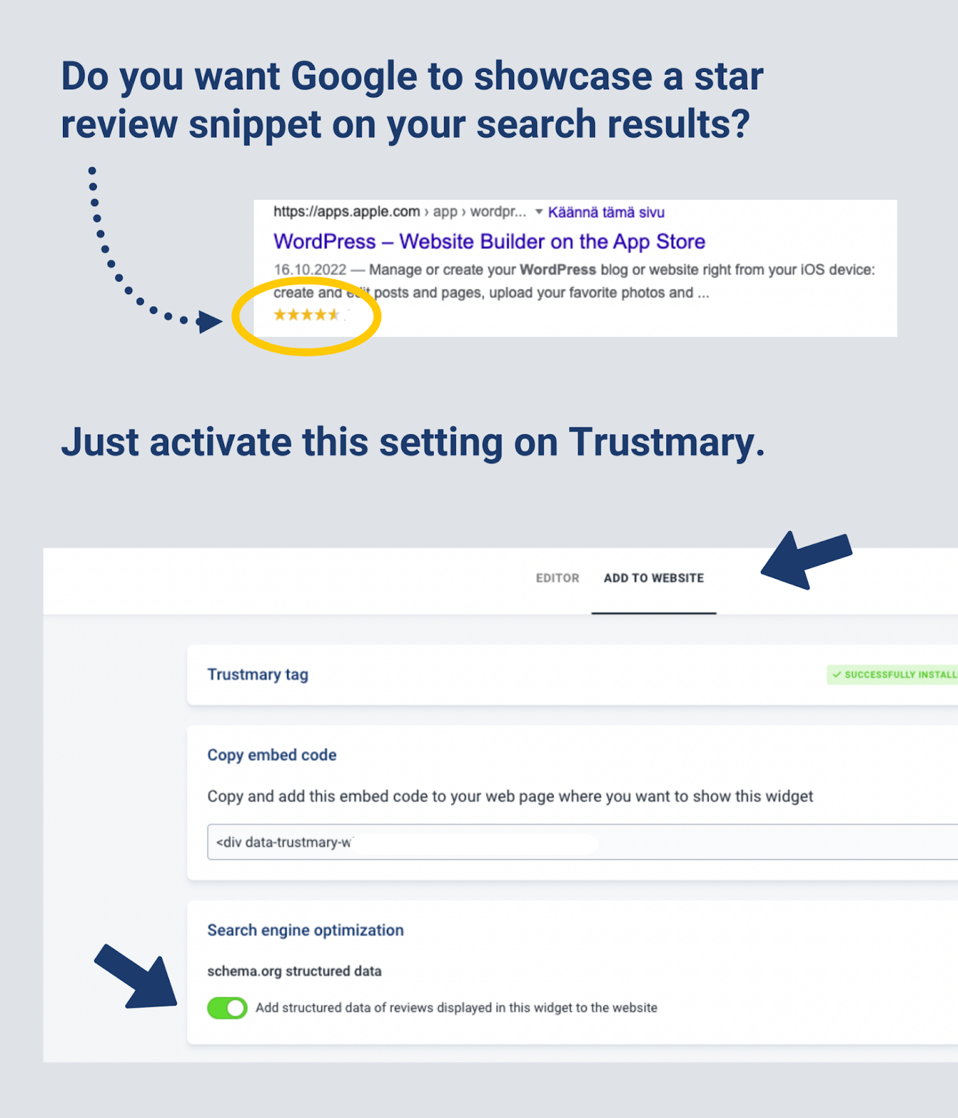 get star snippet on google with embedded reviews