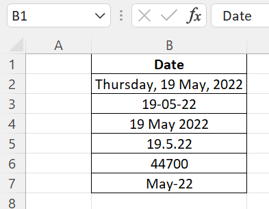 Examples of different Date Formats
