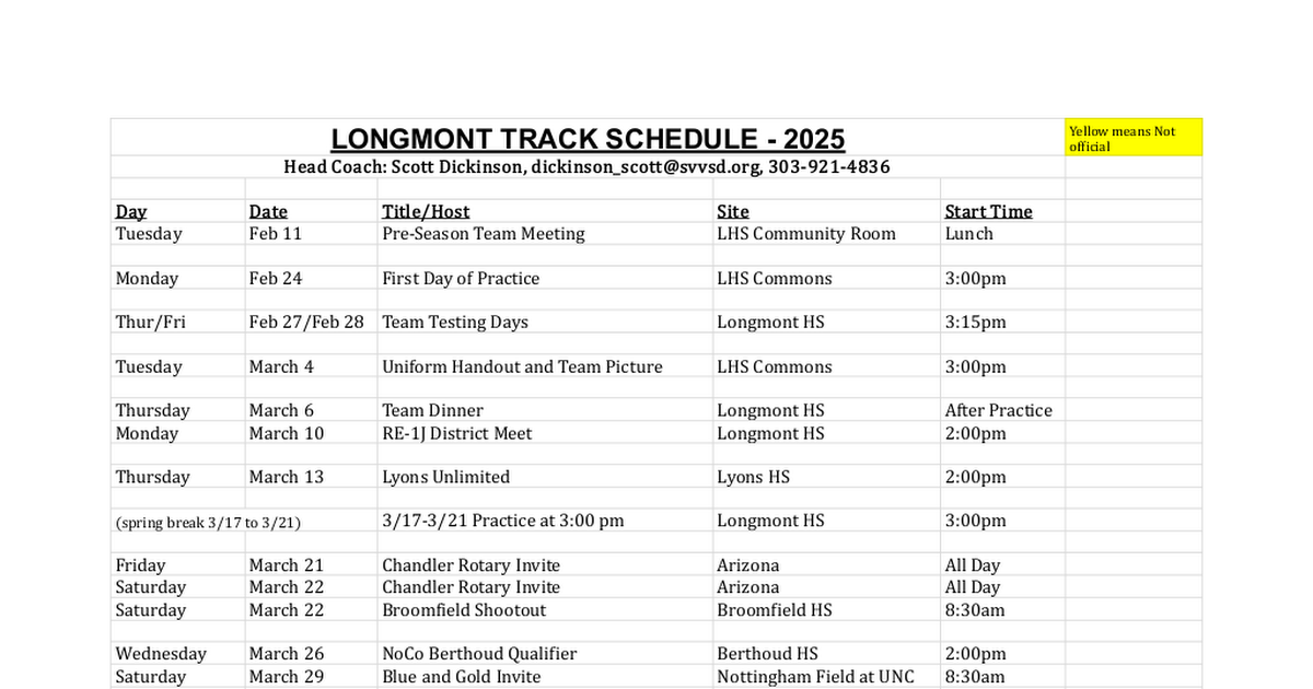 Longmont Track Schedule 2023.xls - Google Sheets