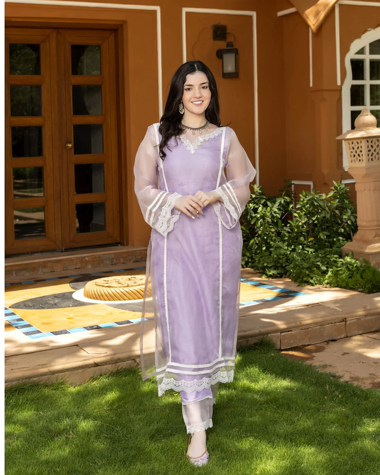 Indian women wearing grace organza kurta set