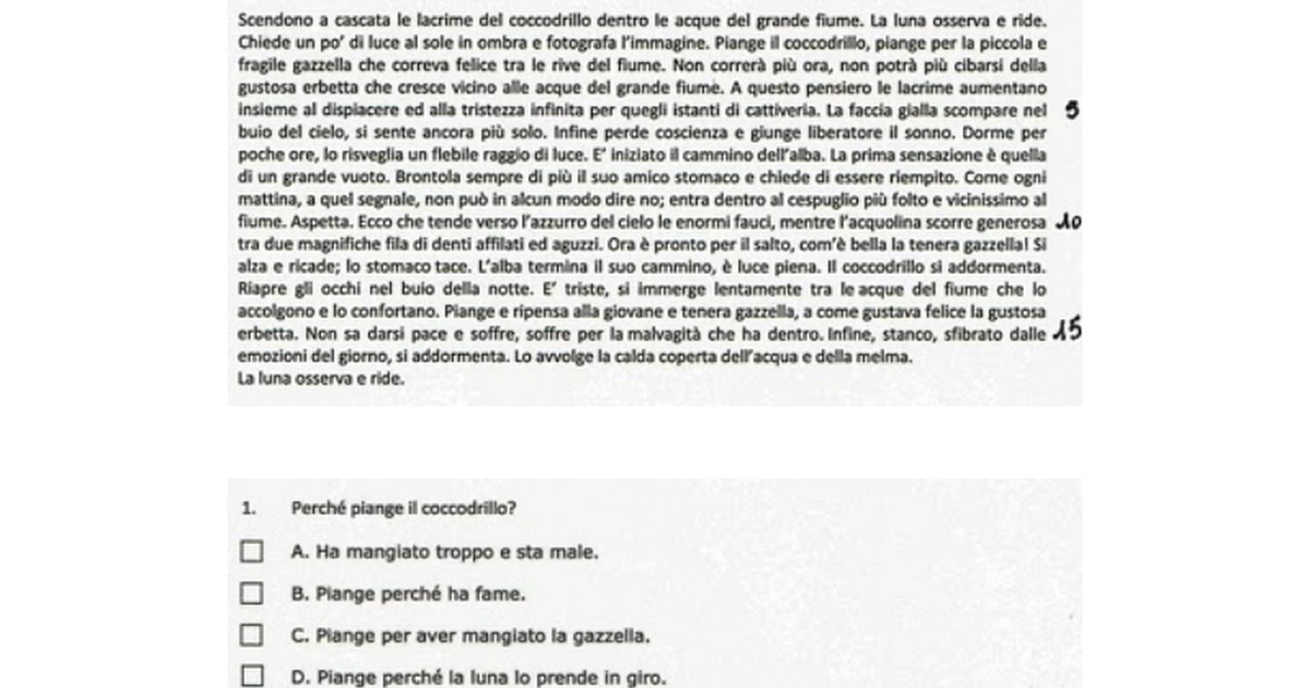 Prova Invalsi Di Italiano Quinta Elementare Verifica di lingua italiana per la classe quinta della scuola primaria