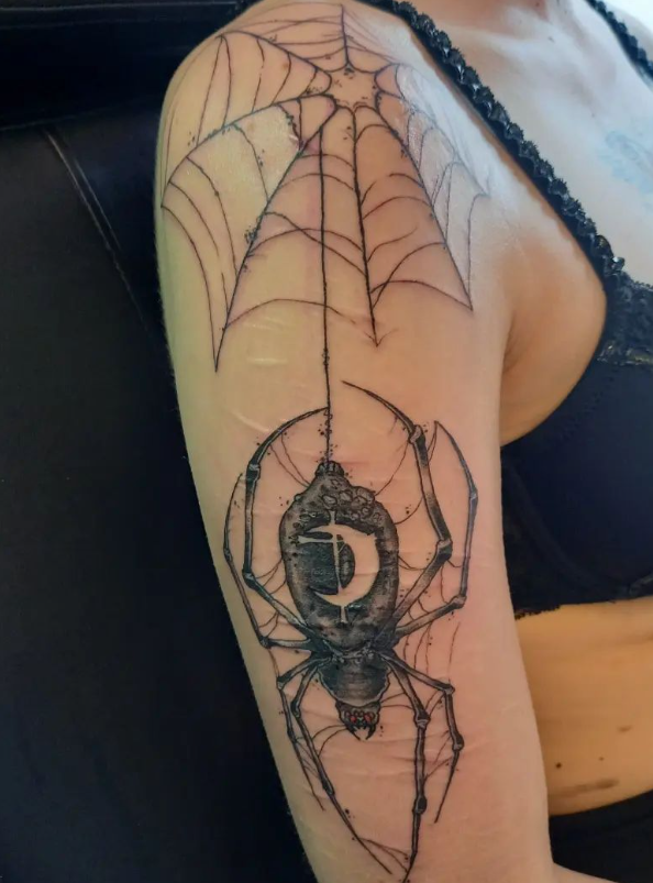 Moon Cross Spider Tattoo