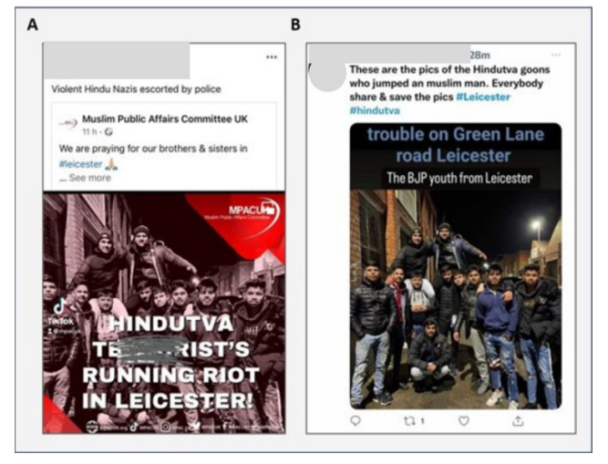 Twitter and Facebook posts targeting Hindu men, terming ‘RSS Youth’  during Leicester Violence 