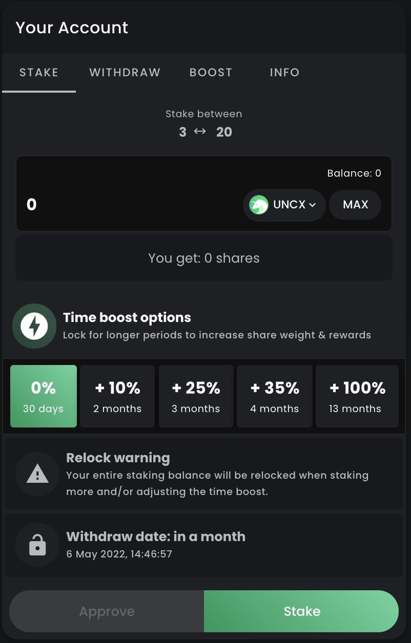 UniCrypt staking block