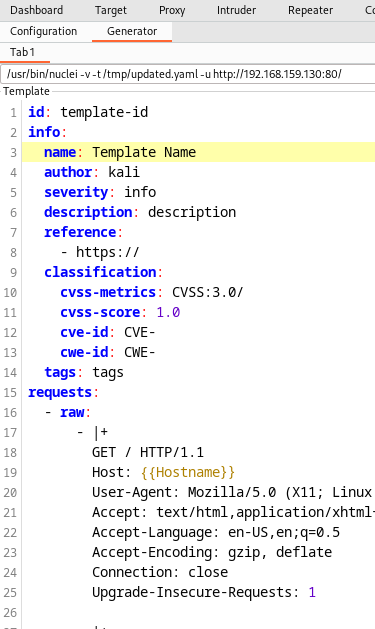 This example does not have an associated CVE so the lookup process of the bogus number I gave it failed, but still was able to generate an empty classification section in the template. Code screenshot by white oak security