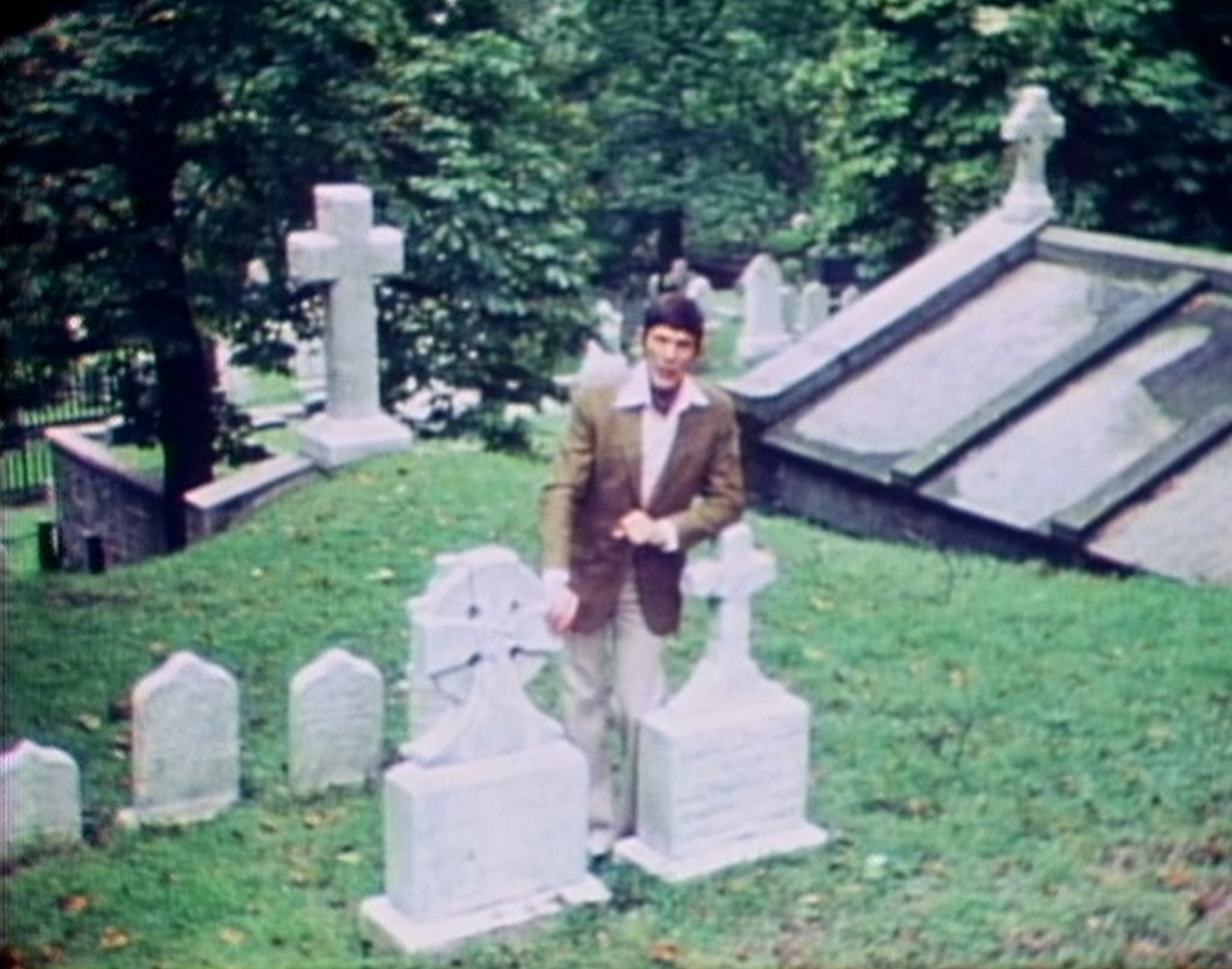 Nimoy on a hill in a cemetery
