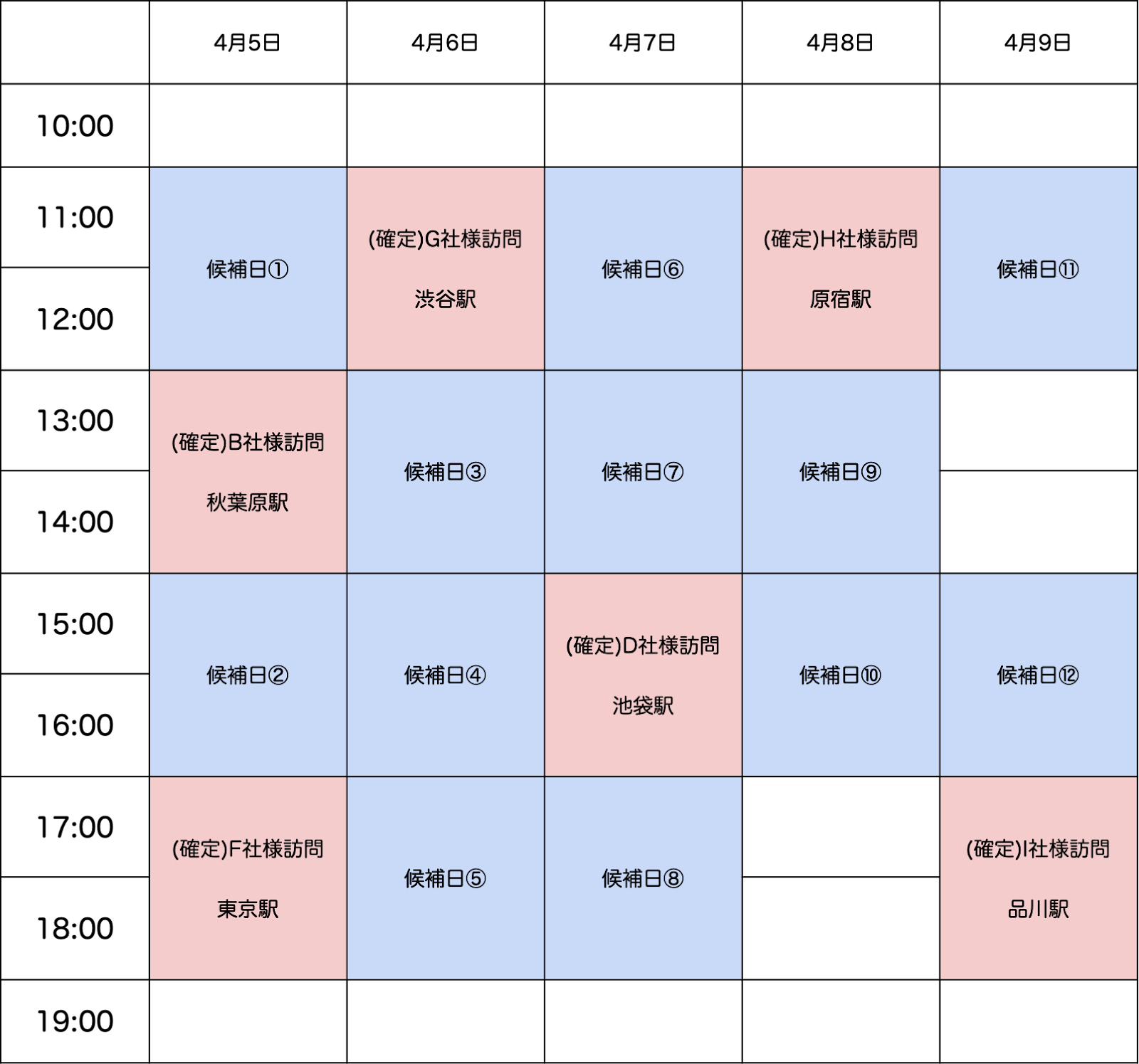 営業マンの候補日程②