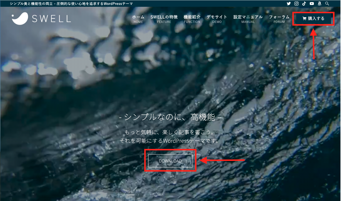 SWELL公式サイトの購入する（ダウンロード）ボタン