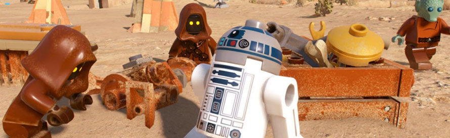 R2D2 surrounded by jawas