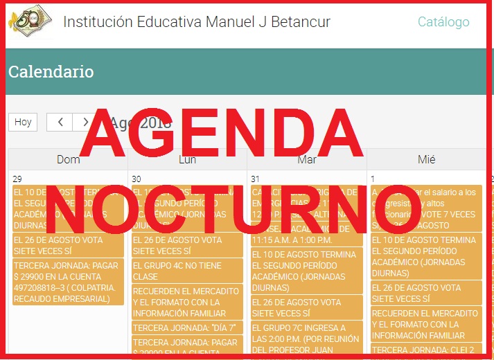 Agenda nocturno - colegio  Manuel J Betancur