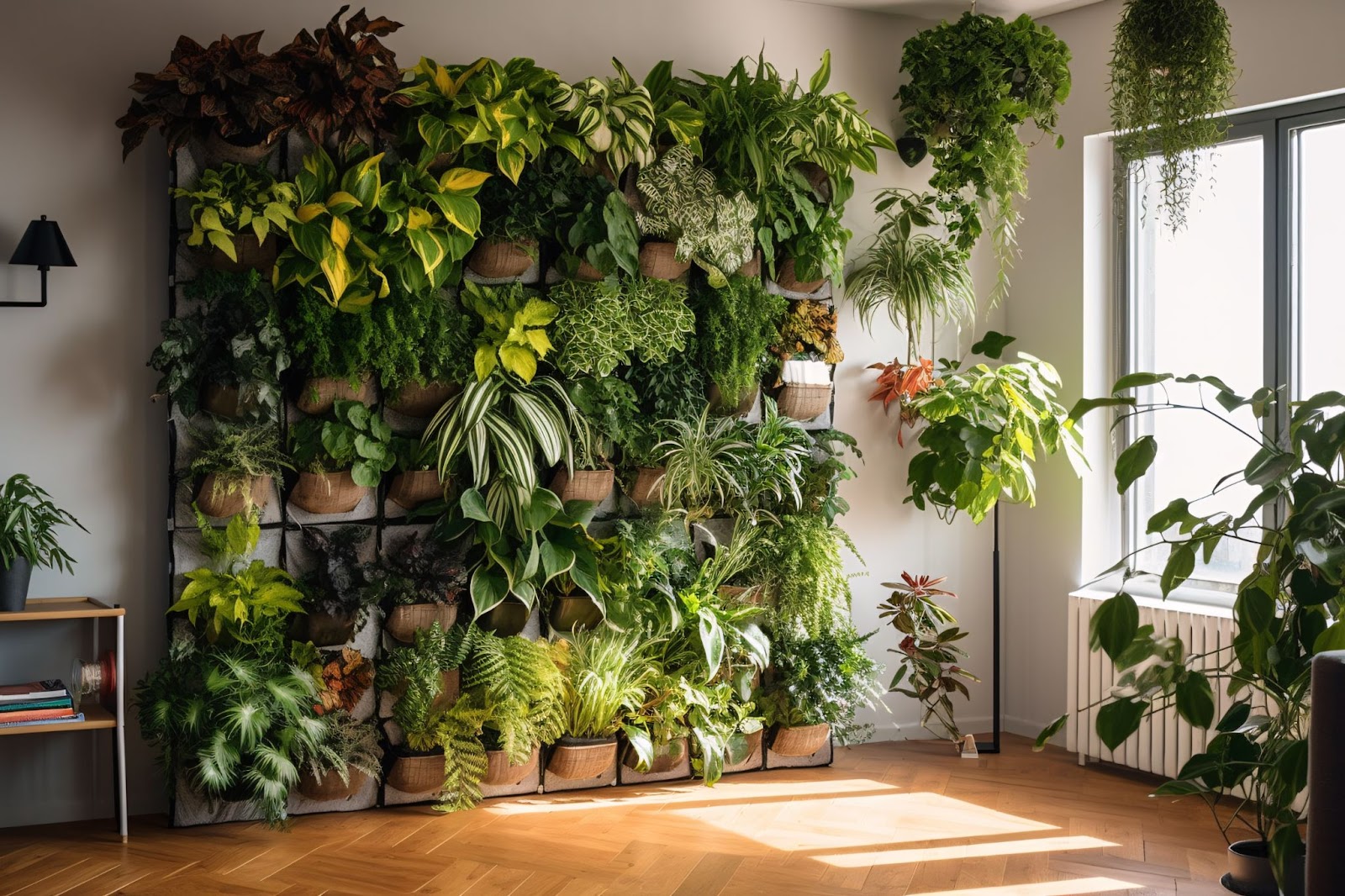 A sustainable home with plants inside it.