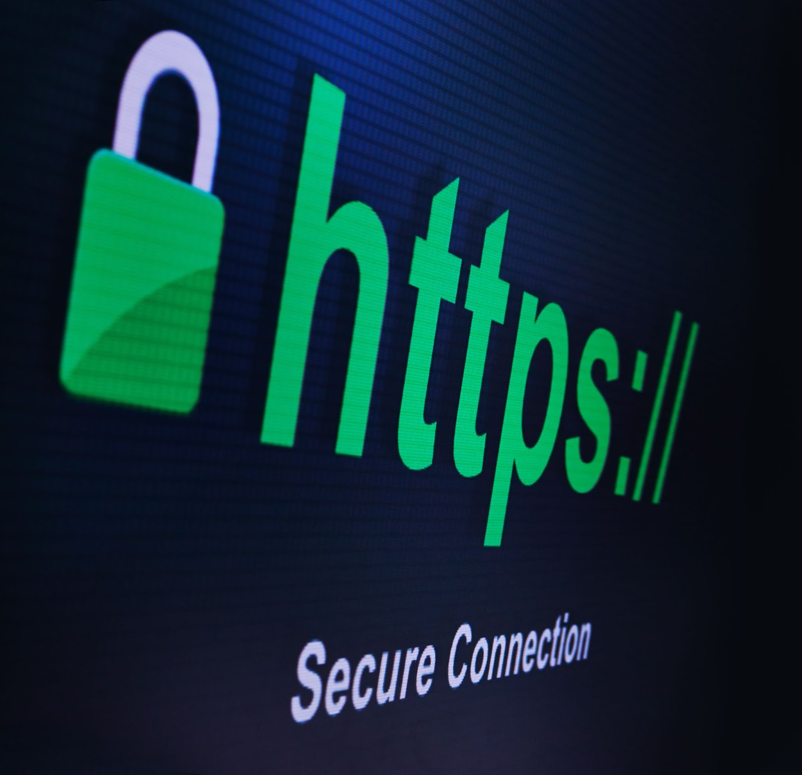 A green padlock with https:// and text that reads "Secure Connection" underneath it