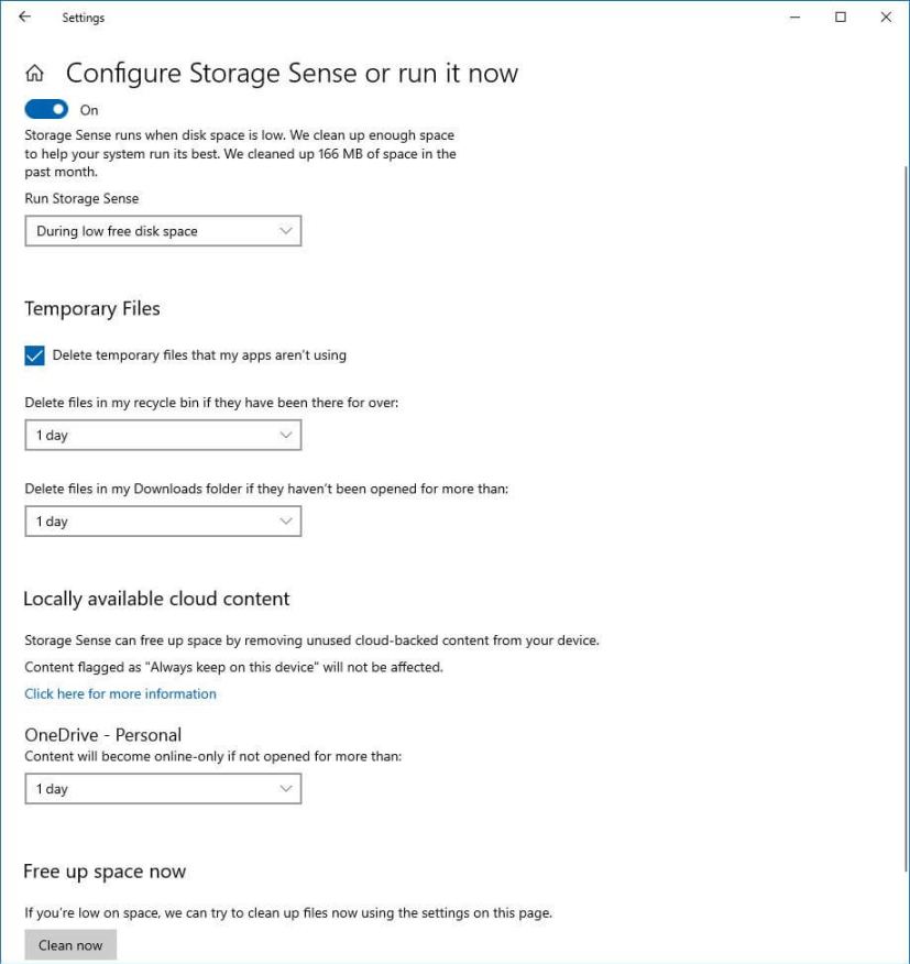Storage Sense settings (20H2)