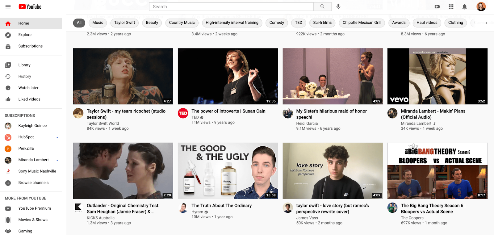 YouTube's home screen, which is one browse feature