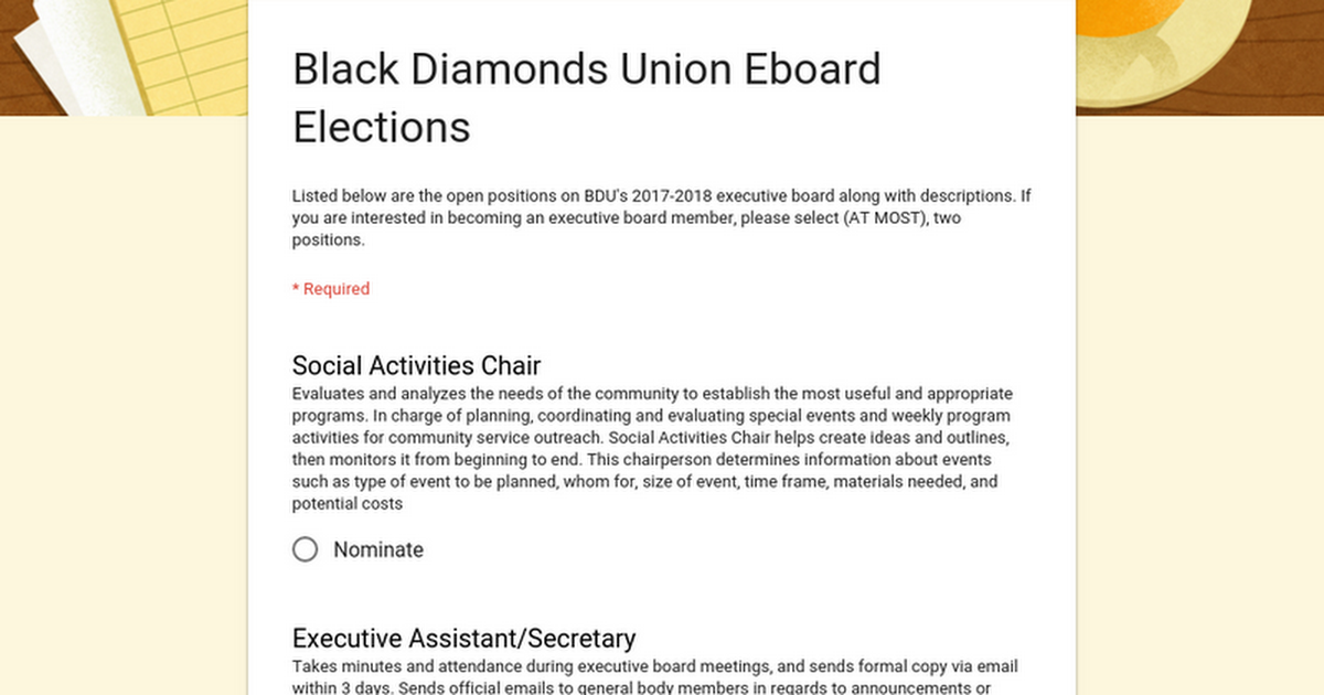 Black Diamonds Union Eboard Elections